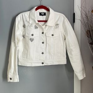 New Moving Forward Designs denim distressed Love jacket, size S